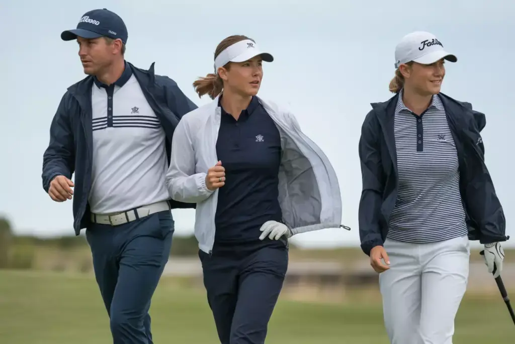 Lightweight windbreaker with matching golf set on course