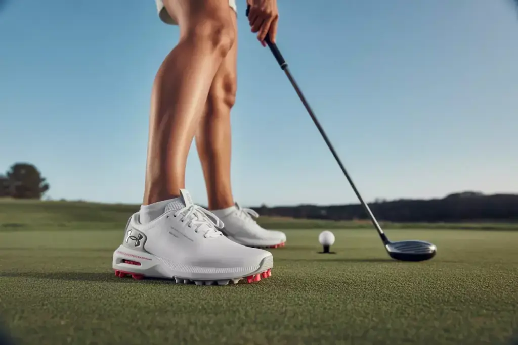 Under Armour Hovr Drive Golf Shoes On Driving Range Stability Shot