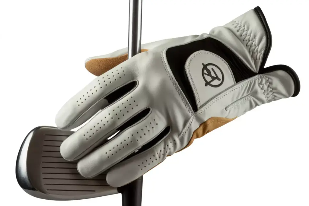 Premium cabretta leather golf glove on club grip