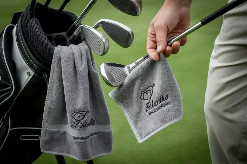 Personalized microfiber golf towel cleaning club