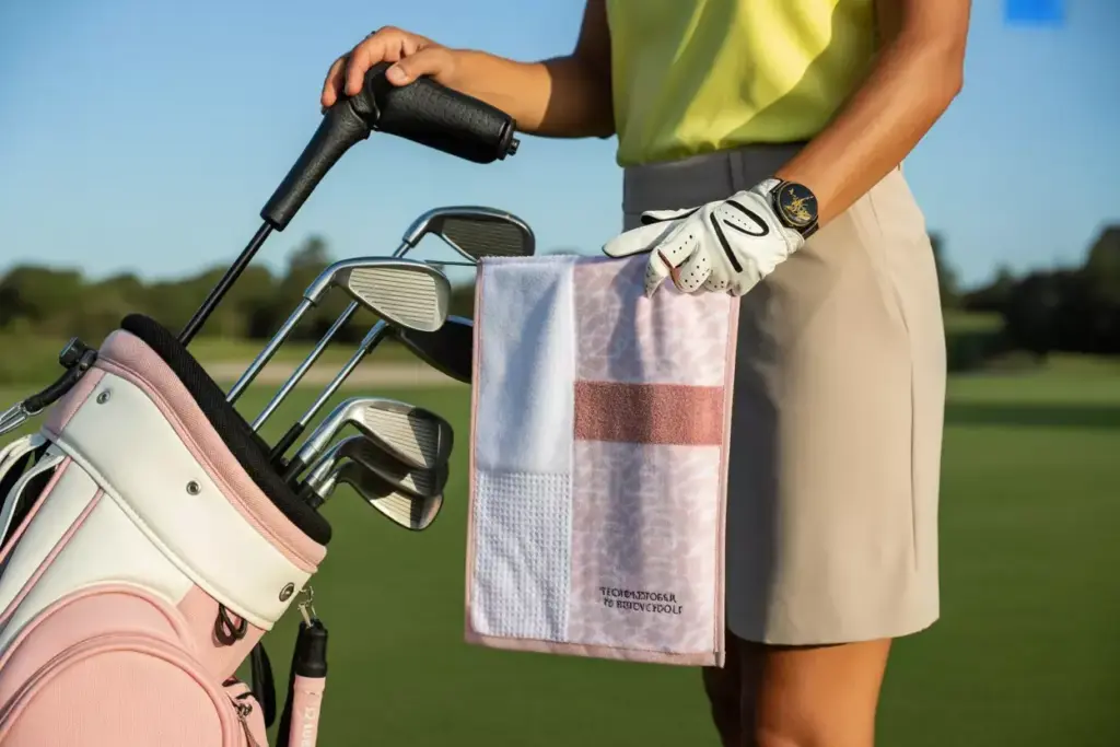 Premium dual texture golf towel with magnetic bag clip