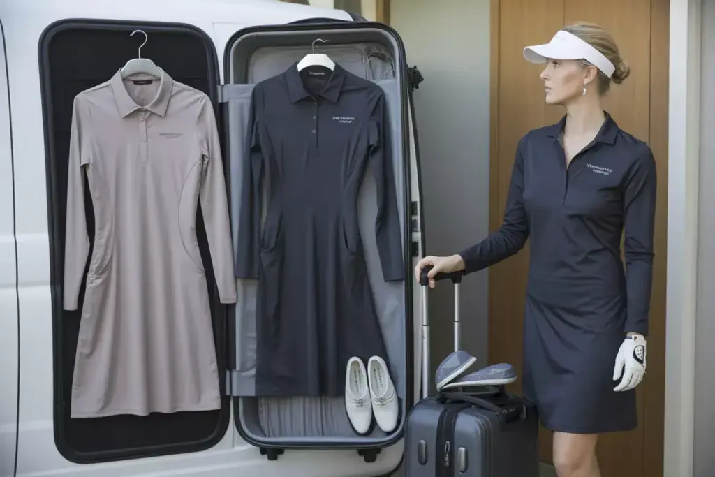 The versatile travel golf dress packed in suitcase