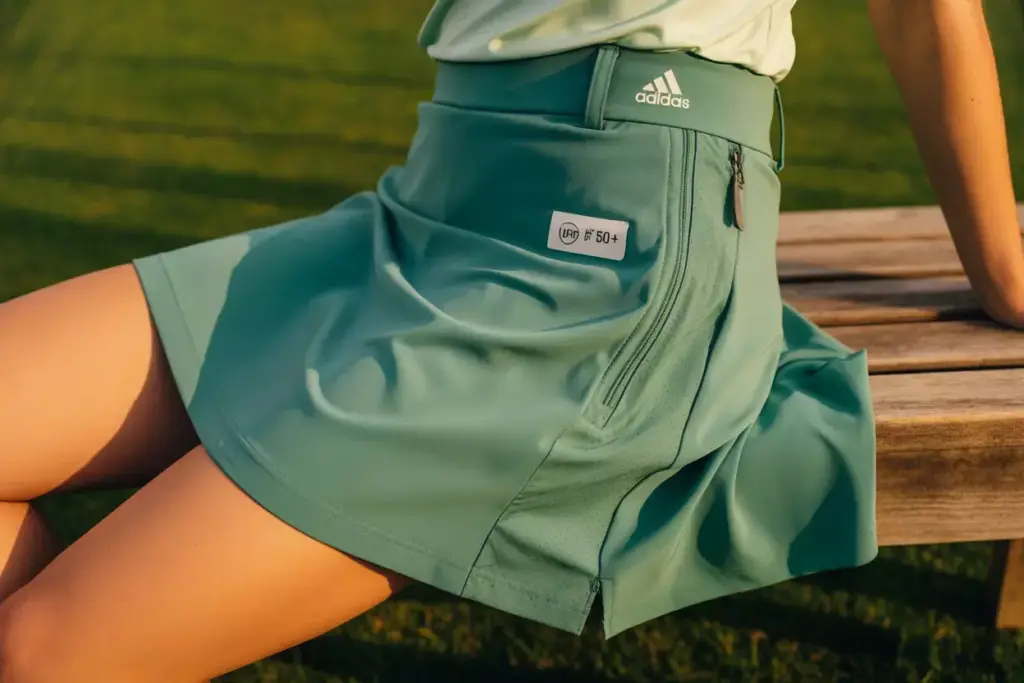 Adidas primegreen recycled skort natural light detail