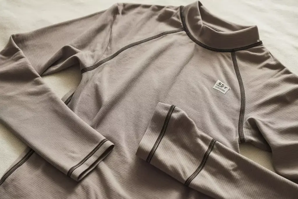 Moisture wicking thermal base layer top with thumbhole cuffs