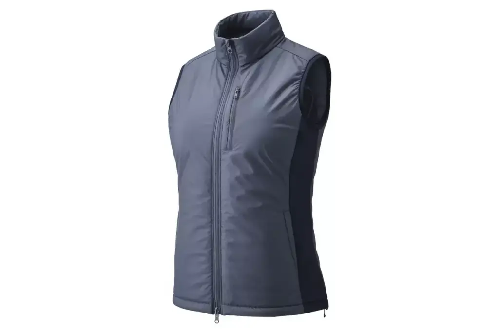 Womens insulated golf vest with stretch panels and pockets