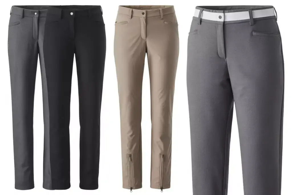 Womens thermal golf pants with ankle zippers and stretch fabric