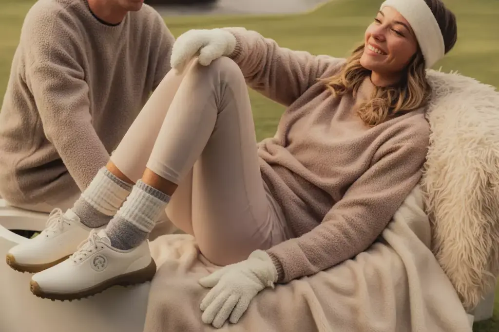 A Woman In An Ultra Soft Thermal Sweater And Fleece Lined Leggings Enjoying A Casual Cold Weather Round