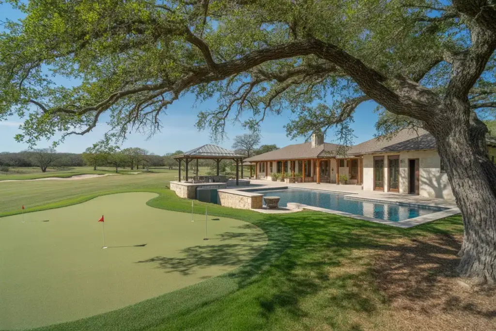 Contemporary Texas Ranch Home With Pool Outdoor Bar And Regulation Putting Green Under Live Oak Tree