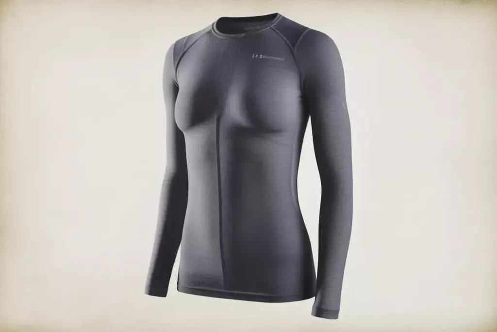 Moisture wicking seamless womens base layer top studio shot