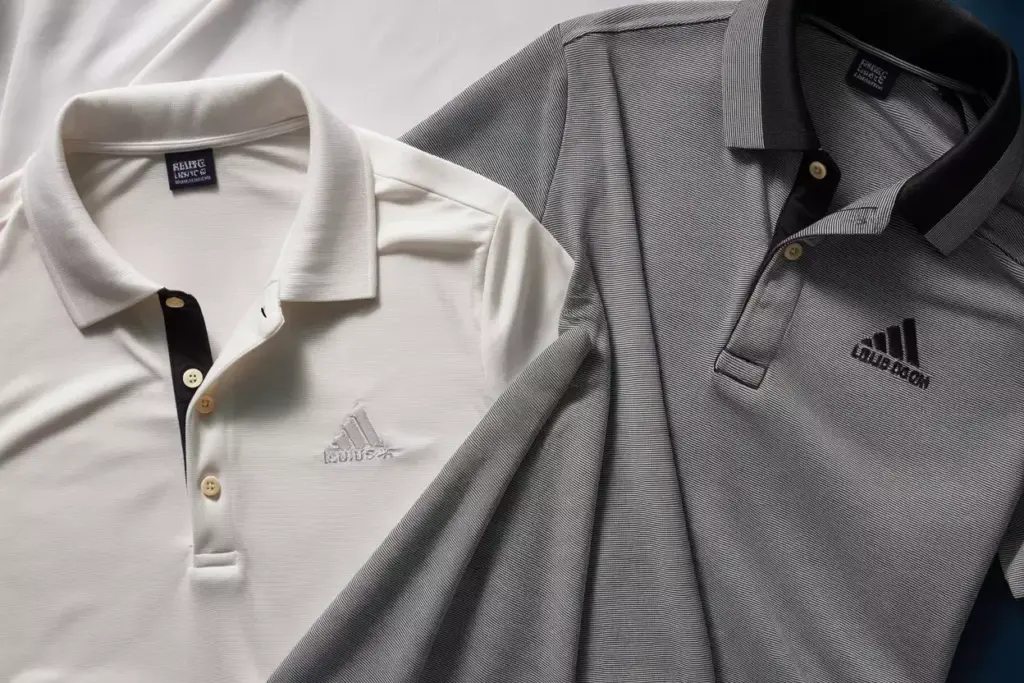 Performance polo shirt tailored fit technical fabric studio shot