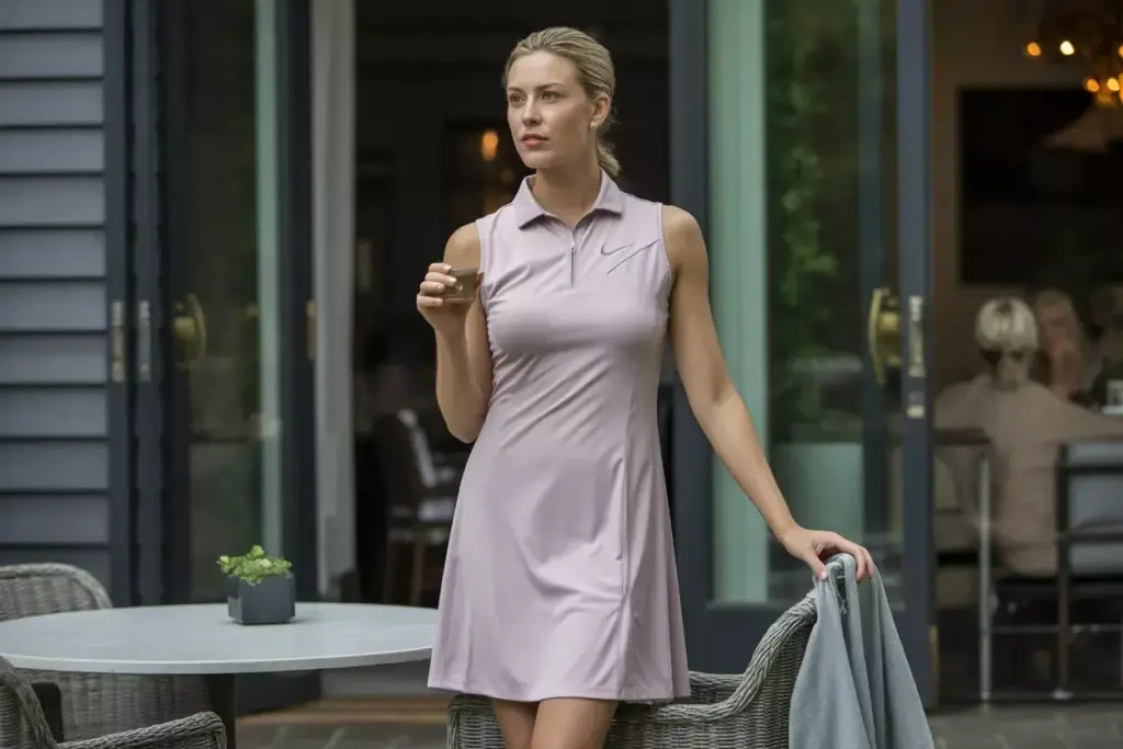 Woman in performance dress at country club patrio