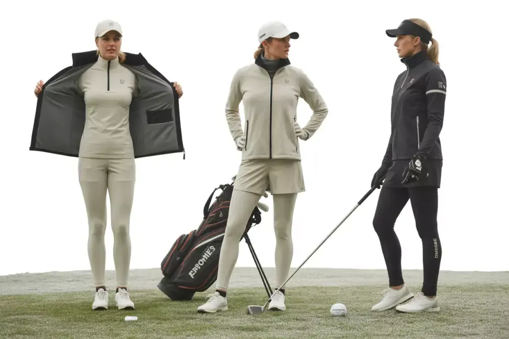 Master three layer system winter golf attire lifestyle shot