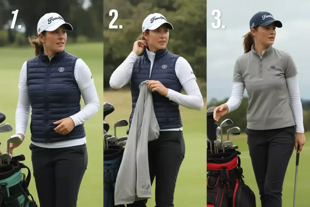 Golfer adapting layers vest removal multi panel sequence