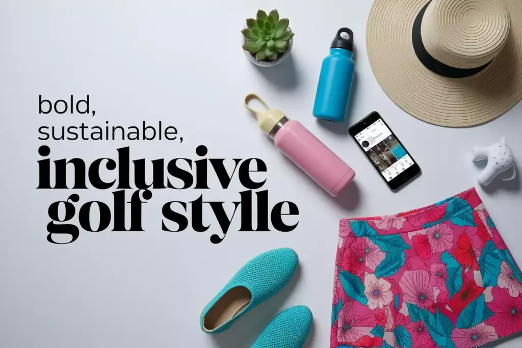 Bold sustainable inclusive golf fashion trends flat lay