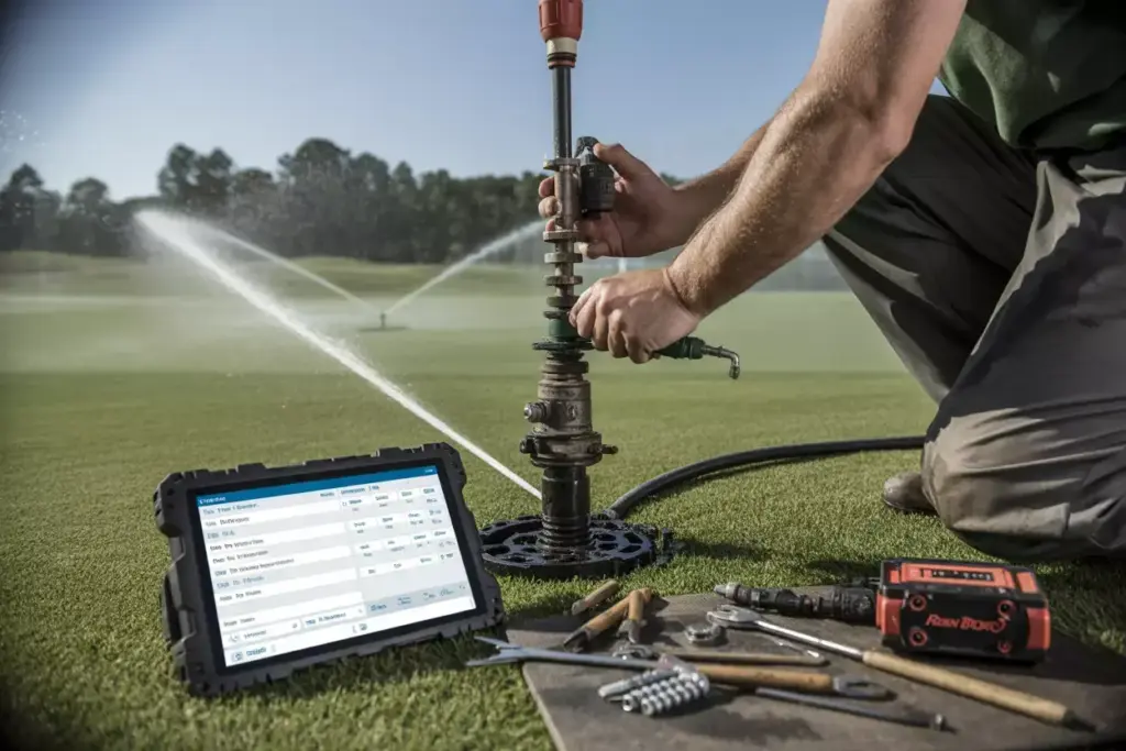 Technician Services Computerized Sprinkler System On Fairway