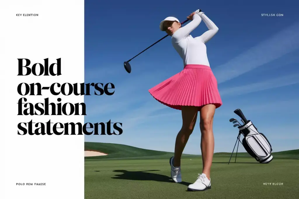 Bold hot pink golf skirt fashion on sunny course fairway