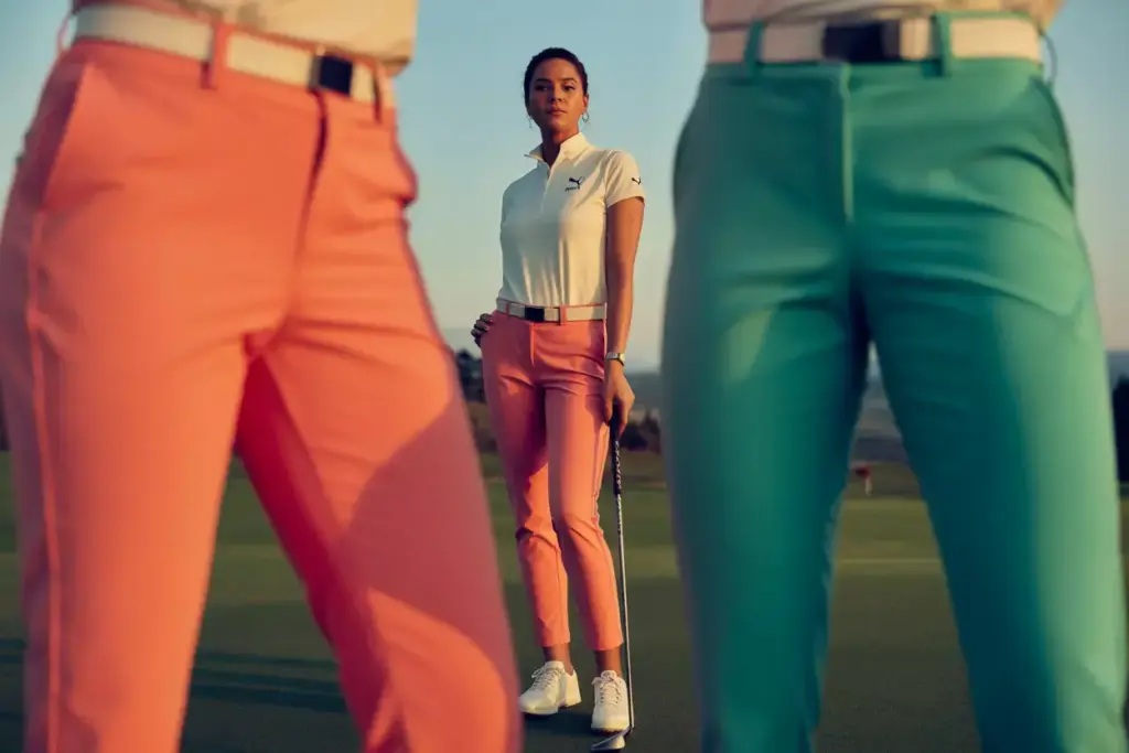 Puma pwrshape golf pants tapered flattering fit bright color