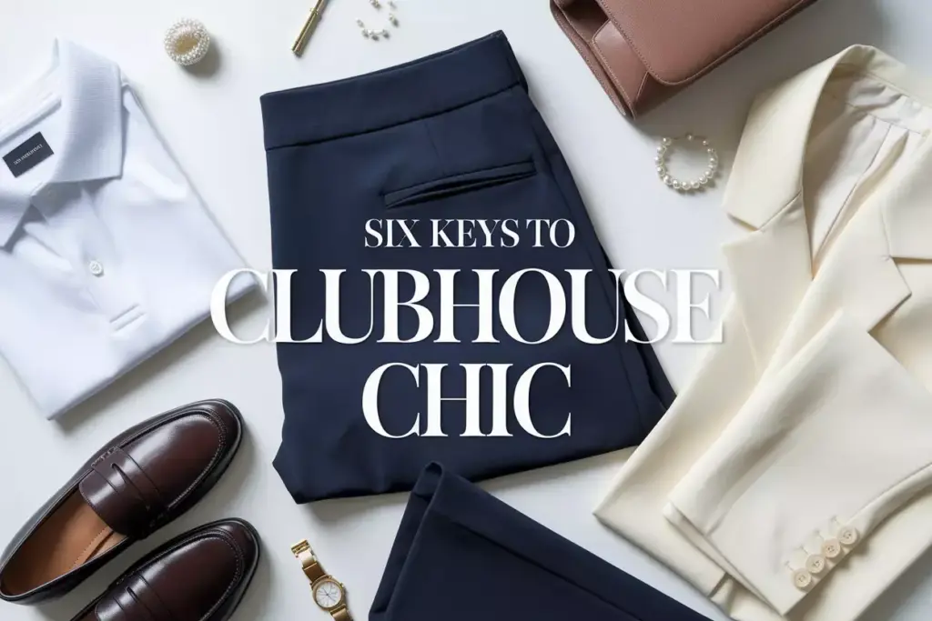 Six keys to clubhouse chic curated flat lay of sophisticated golf wardrobe essentials