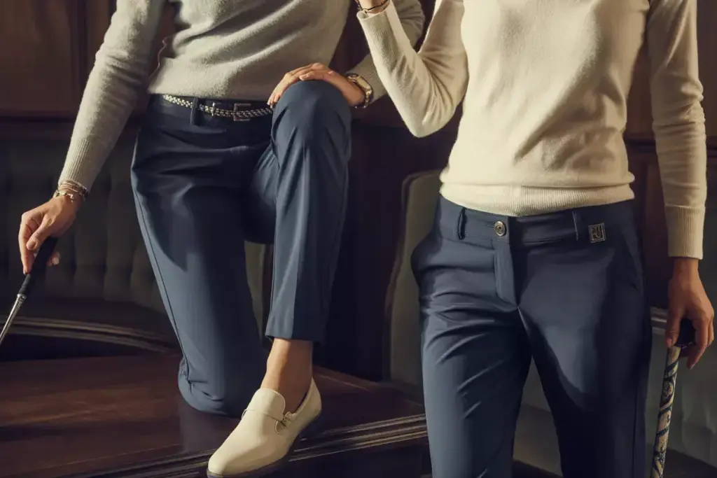 Black luxury performance pants cashmere sweater premium leather shoes exclusive lounge