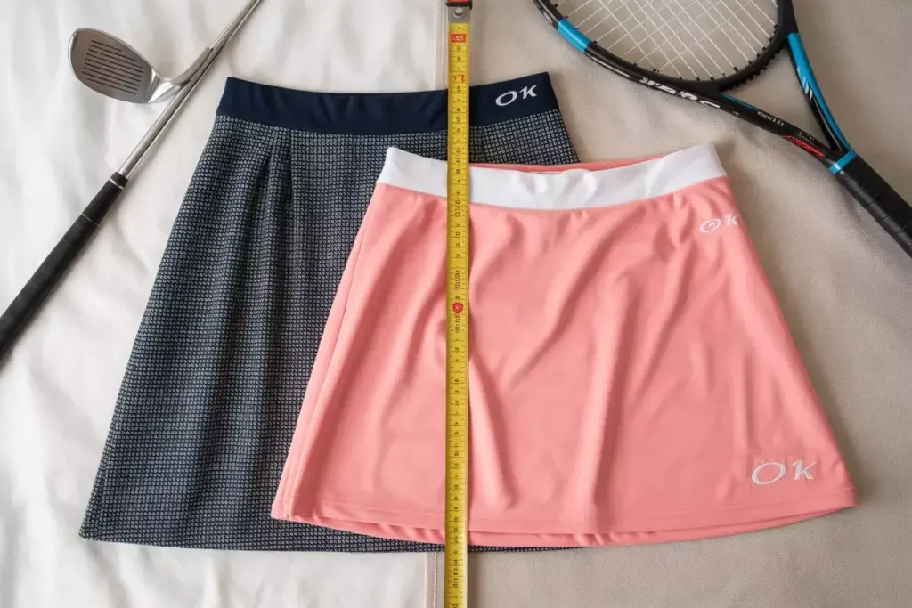 Golf tennis skirt length comparison with measuring tape