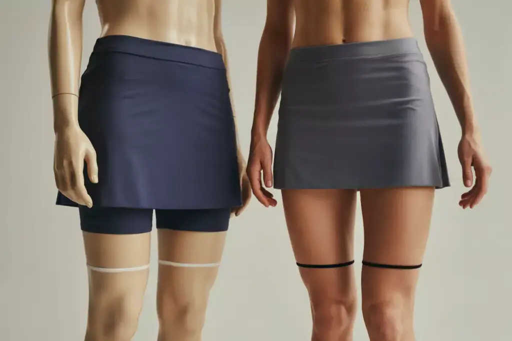 Comparison golf tennis skirt built in shorts length coverage