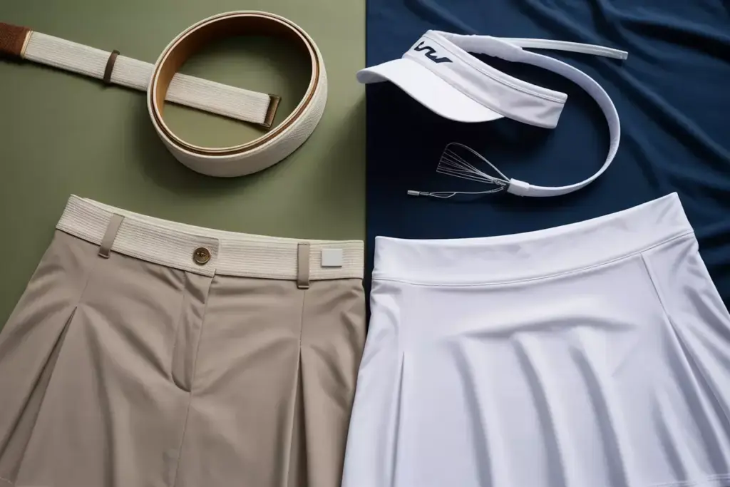 Flat lay comparison golf tennis skirt waistband construction