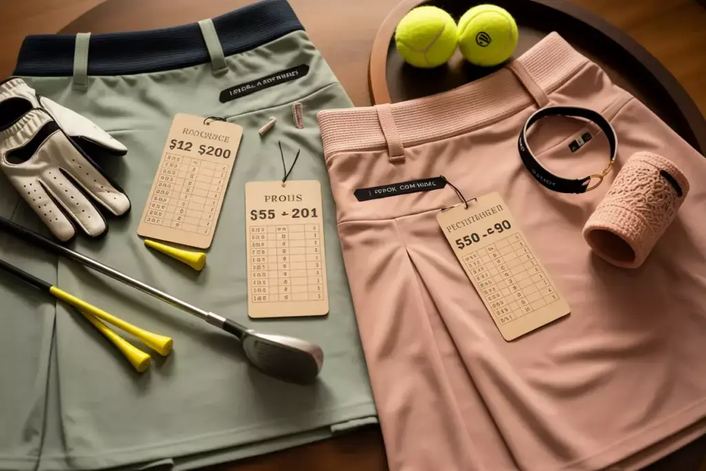 Lifestyle flatlay golf tennis skirt price point comparison
