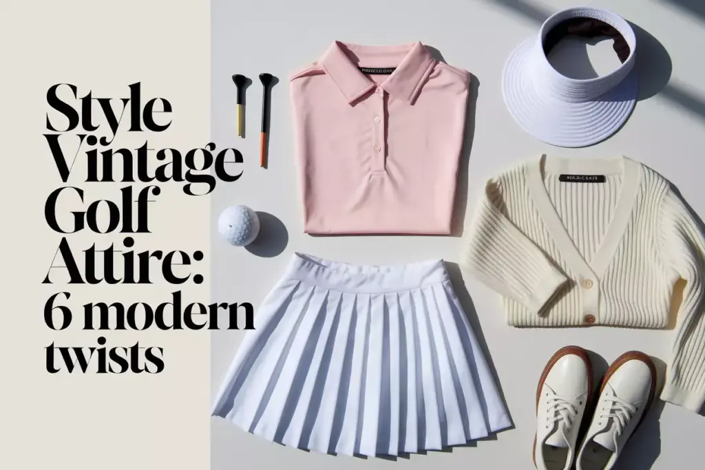 Vintage modern golf fashion flat lay with pastel elegance
