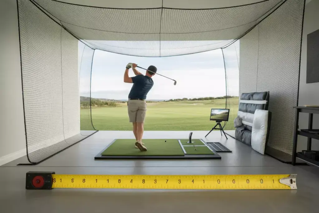 Space Requirements Foundation Simulator Setup High Ceilings Wide Room Golfer Swing Hitting Mat Screen