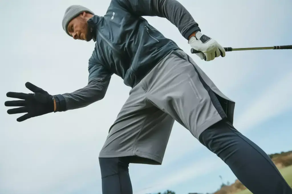 High performance athletic golf ensemble dynamic swing action