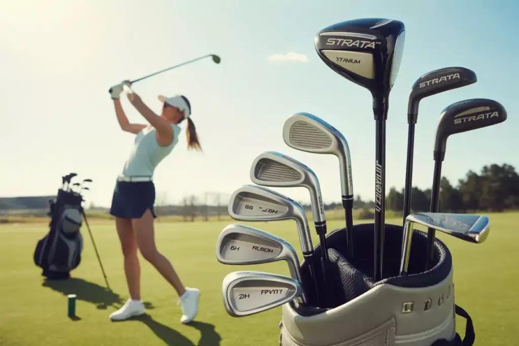 Strata Ultimate Titanium Set Woman Golfer Driving Range Practice