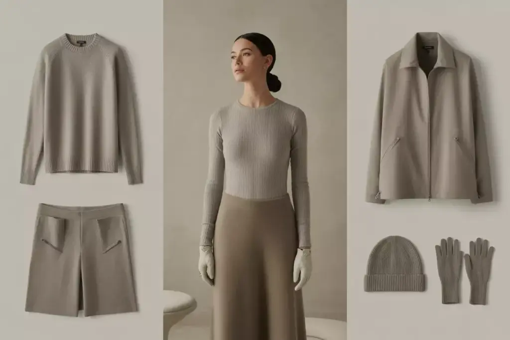 Silk base fine wool pullover minimalist shell neutral tones