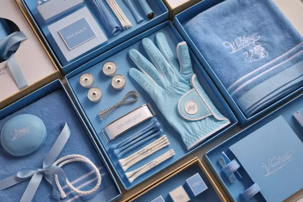 Coordinated golf gift set with glove towel markers and tees