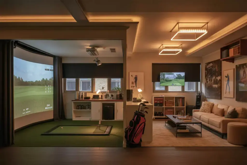 Space Optimization Room Design Multi Purpose Entertainment Room Retractable Screen Dimmable Lights Seating Storage