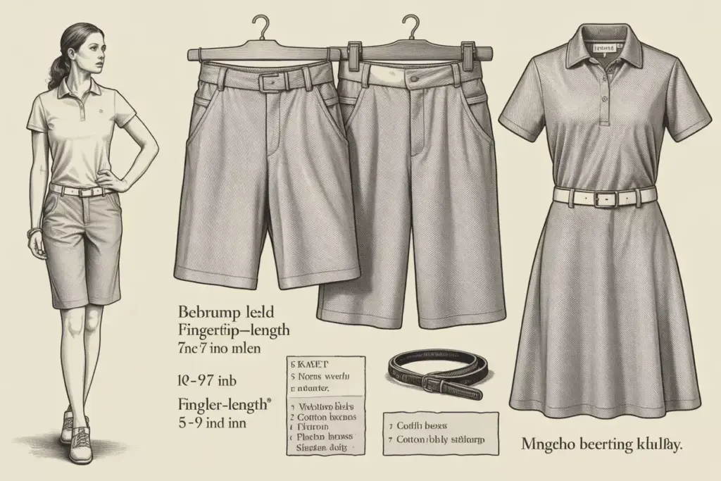 Demonstrating fingertip length rule with bermuda shorts and skorts