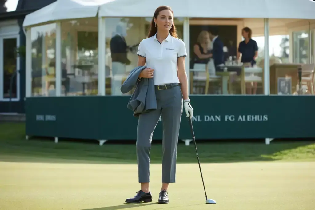 Professional woman in tailored business golf attire