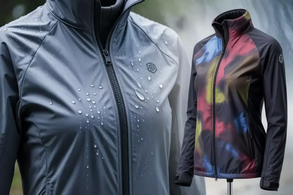 Technical golf jacket with dwr coating and articulated sleeves