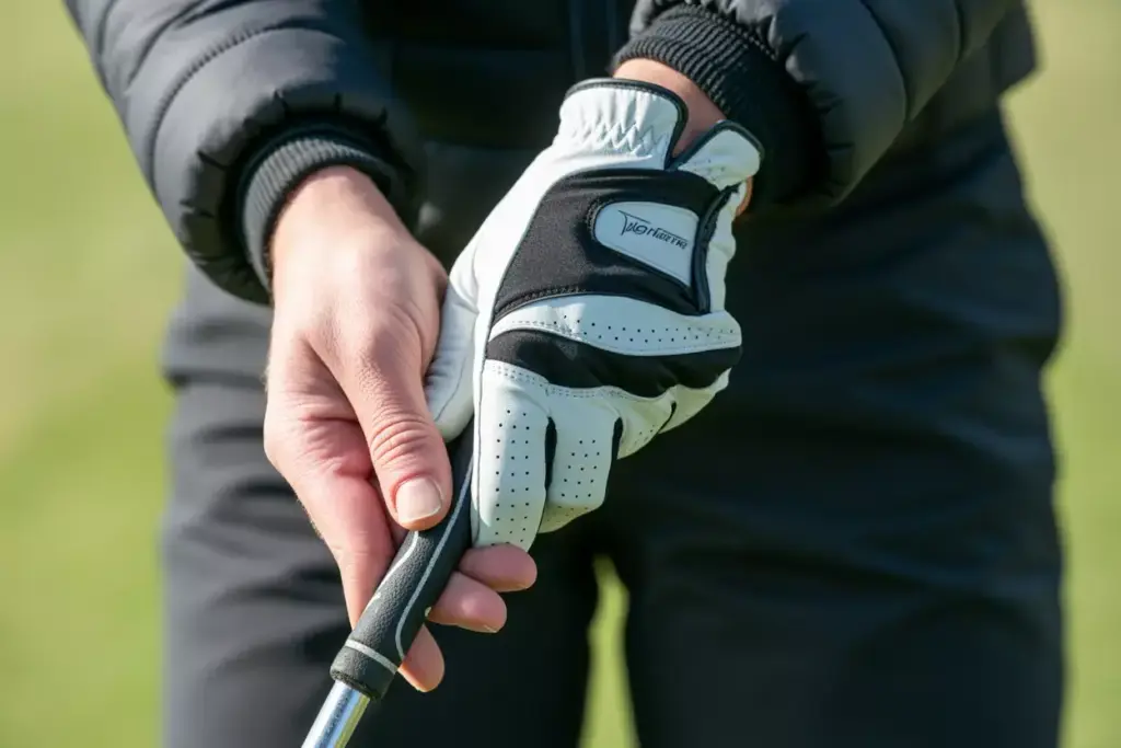 Insulated golf gloves gripping club with pre curved fingers