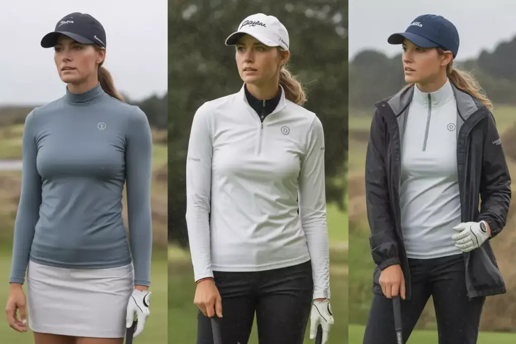 A Triptych Showing A Golfers Layering System From Base Layer To Packable Outerwear