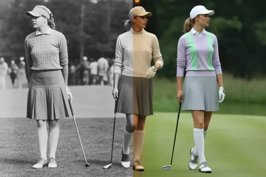 A Side By Side Comparison Of Vintage And Modern Retro Inspired Golf Outfits