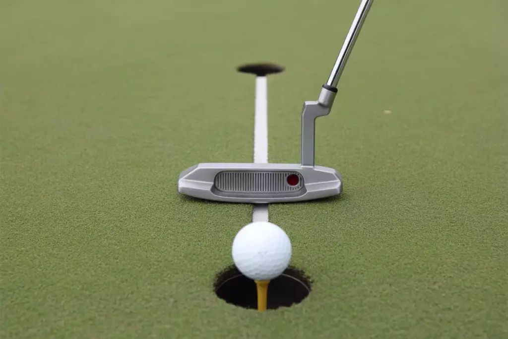 Premium Putter With Alignment Aids On Pristine Putting Green