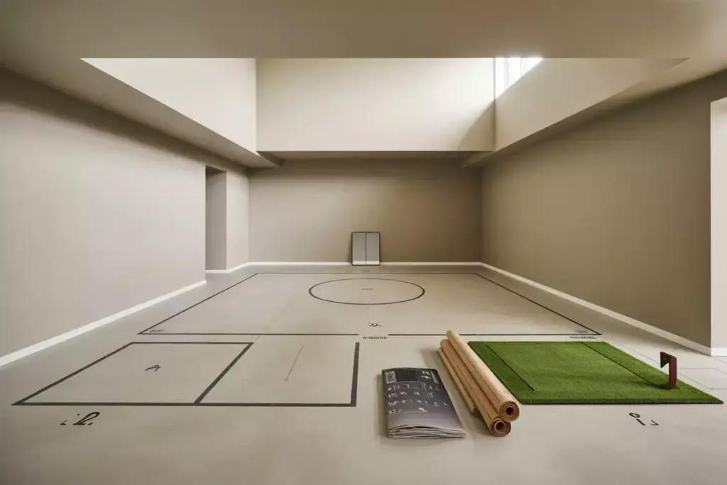 Master The Foundation Space Planning Room Dimensions Empty Room With Marked Zones For Hitting Seating And Technology Hub