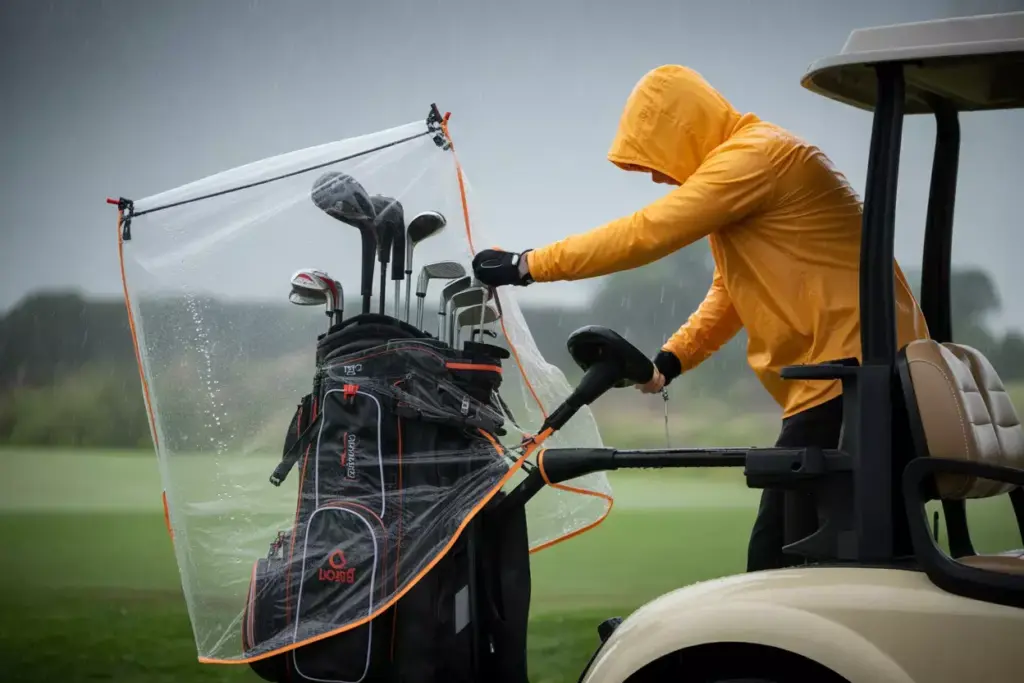 Cart Bag Rain Hood With Quick Deploy On Course