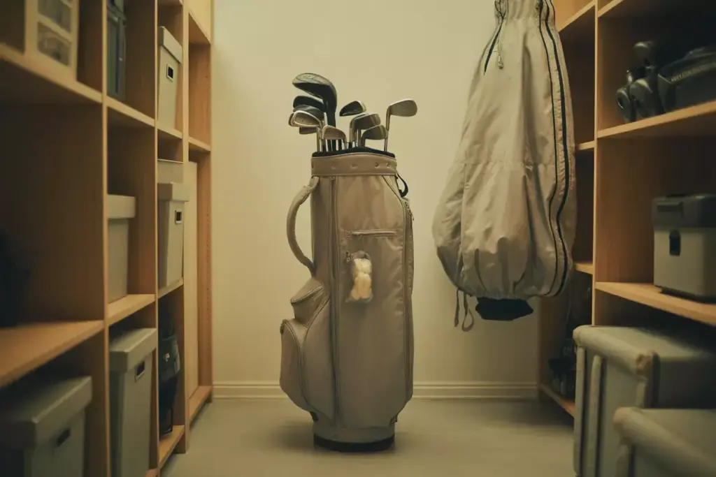 Full Length Golf Bag Storage Cover In Organized Garage