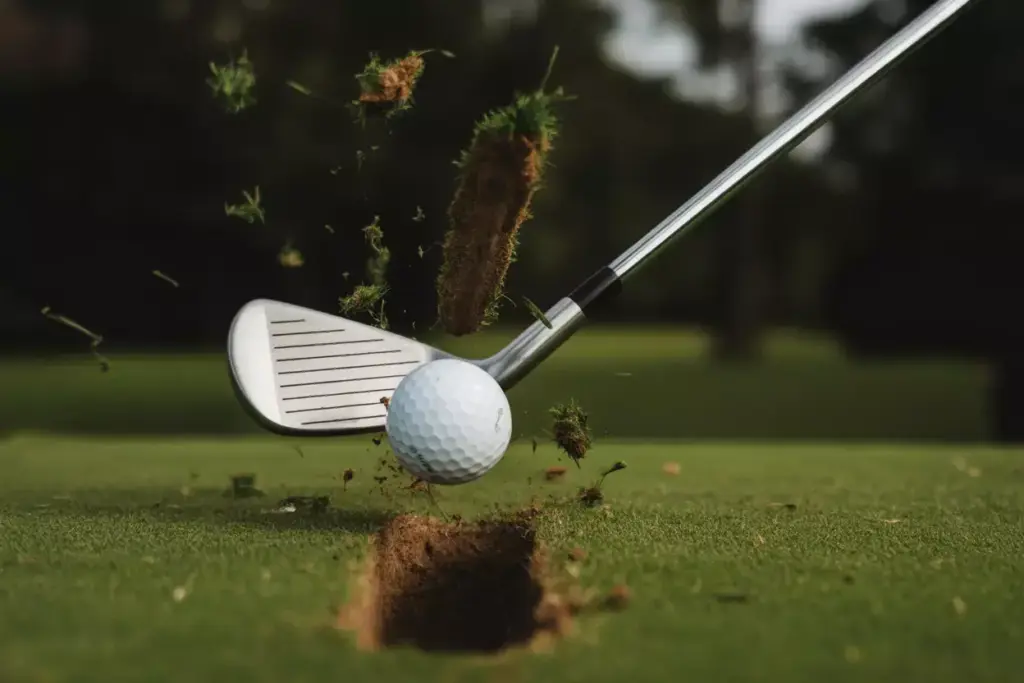 Seven Iron Impact With Downward Angle And Ball Compression