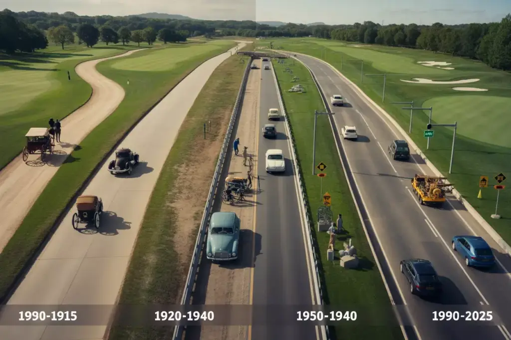 Evolution Of Road From Dirt Path To Multi Lane Boulevard Over Time