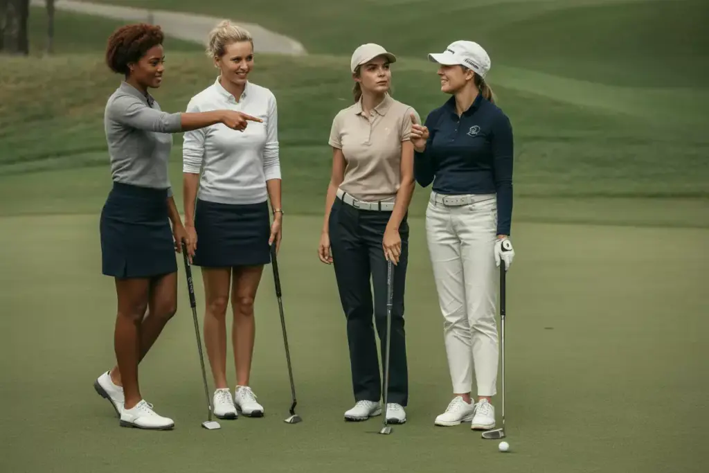 Cultivate Course Etiquette And Social Grace Golfers Interacting On Green