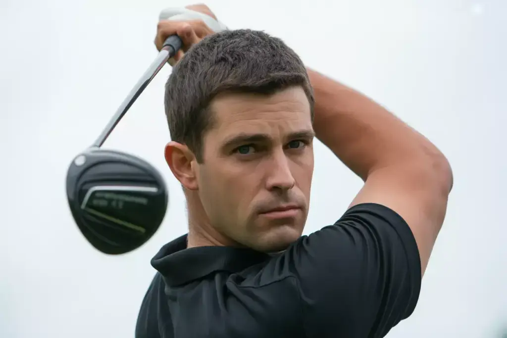 Golfer With Steady Head Centered Over Ball During Swing