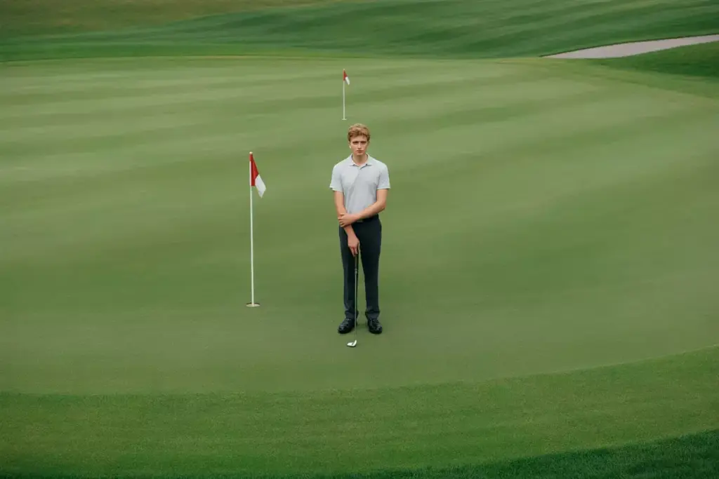 Practice Green Precision Senior Portrait On Manicured Putting Green With Flagstick