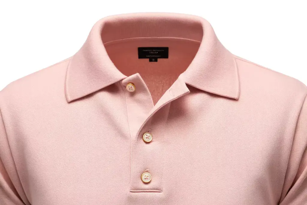 Classic Pink Polo Shirt With Mother Of Pearl Buttons On White Background